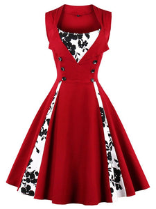 Cotton Flapper Floral Sleeveless1950s Dress