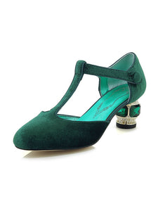 Velvet Rhinestone Chunky Heel  Vinatge Shoes