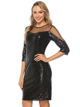 Load image into Gallery viewer, Semi Sheer O Neck Sequin Party Dress