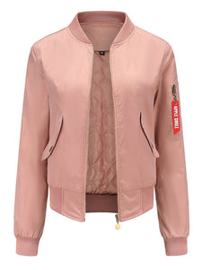 Women's Pilot Style Jacket Daily Zippered Fall Winter Casual Solid Color Stand Collar Sporty Jacket