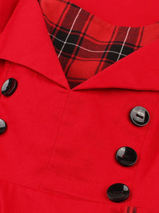 Plaid Square Neck Slim Fit Vintage Dress