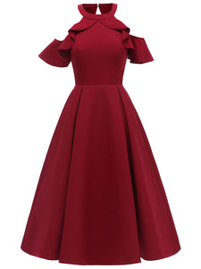 Elegant Open Shoulder CrewNeck Dress
