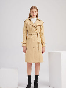 Women's Trench Coat Going out Fall Winter Turndown Collar Button Waisted Solid Color Long Coat