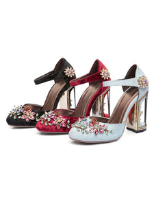 Luxury Rhinestone DecorationHandmade Mary Jane Pumps Vintage Heels