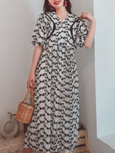 Load image into Gallery viewer, Jolly Vintage Women&#39;s Lace Embroidered Black Floral Half Sleeves Boho Maxi Dress