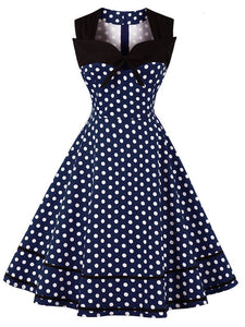 White 1950s Polka Dot Swing Dress