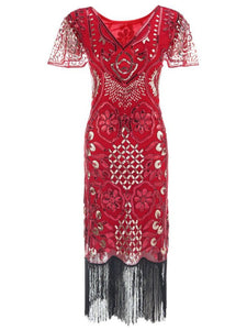 4 Color 1920S Sequined Fringe Flapper Dress