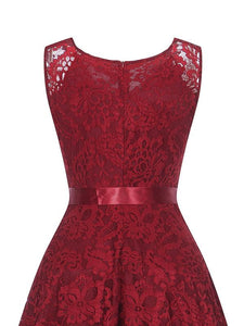 Lace V Neck Sleeve Less High Low Hem Vintage Dress