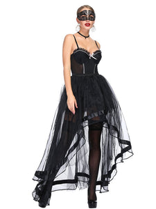 Halloween Costume Gothic Black Vintage Corset  High Low Skirt For Women