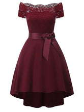 Load image into Gallery viewer, Solid Color Off the Shoulder Lace A line Vintage Party Dress
