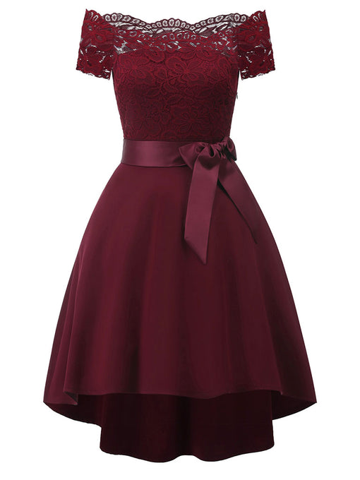 Solid Color Off the Shoulder Lace A line Vintage Party Dress