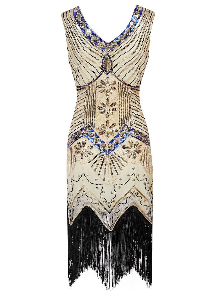 1920s champagne dress Champagne Gatsby Flapper Dress