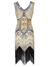 Load image into Gallery viewer, Champagne 1920s Sequined Flapper Dress