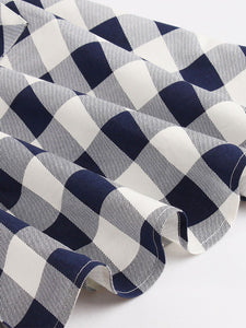 Blue White 1950s Pockets Plaid Dress
