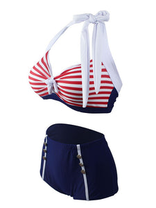 Stripe Halter Retro Style Bikinis swimsuits