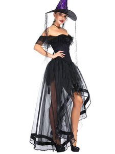 Halloween Costume Gothic Black Vintage Corset Top High Low Skirt For Women