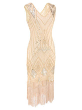 Load image into Gallery viewer, 4 Colors 1920s V Neck Sequined Flapper Dress