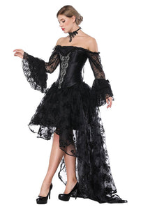 Gothic Costume Halloween Black Strapless Asymmetrical Skirt And Corset