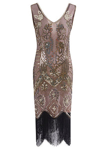 1920S Floral Fringed Sequin Gatsby Dress