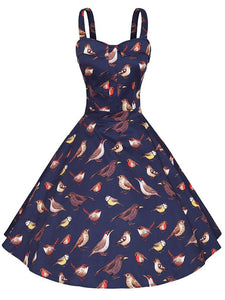 Sweet Birds Printed Cotton 50s Flapper Dress