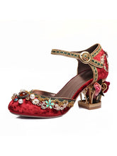 Load image into Gallery viewer, Luxury Floral Gem Studded Heels Ankle Strap Vintage Wedding Shoes