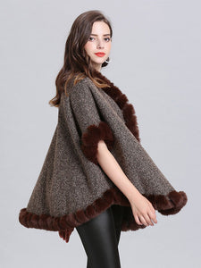 Faux Fur Coat Wool Cape Coat Half Sleeve Women Overcoat