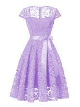 Load image into Gallery viewer, Lace Queen Anne Collar Cap Sleeve Vintage Dress