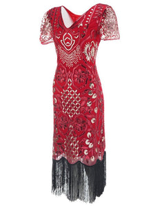 4 Color 1920S Sequined Fringe Flapper Dress