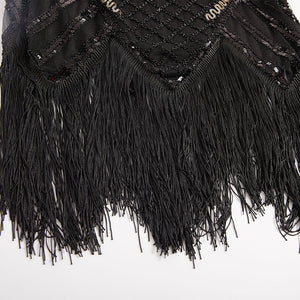Black 1920s V Neck Sequined Flapper Dress