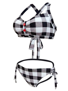 High Waisted Sexy Retro Style Backless Plaid Two Pieces Bikini Sets