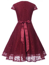 Load image into Gallery viewer, A Line Solid Color Lace Cap Sleeve Vintage Dress