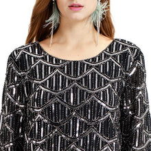 Load image into Gallery viewer, Black 1920s Crew Neck Sequined Flapper Dress