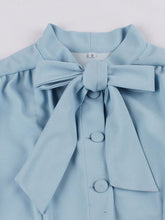 Load image into Gallery viewer, Baby Blue Tie Neck Short Sleeve Pleated A Line Cocktail Vintage Dress