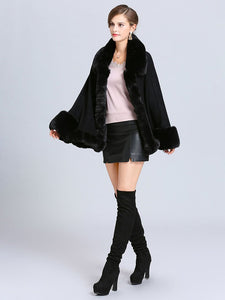 Women Poncho Sweater Faux Fur Coat Shawl Collar