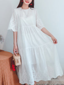 Jolly Vintage Women's Embroidered Solid Backgrand Half Sleeves Boho Midi Dress