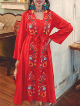 Load image into Gallery viewer, Jolly Vintage Women&#39;s Embroidered Floral Long Sleeves Square Neck Boho Dress