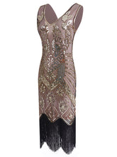 Load image into Gallery viewer, 1920S Floral Fringed Sequin Gatsby Dress