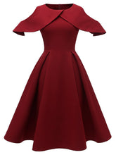 Load image into Gallery viewer, Navy 1950s Open Shoulder Ruffles Vintage Dress