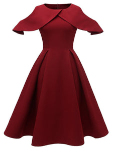 Navy 1950s Open Shoulder Ruffles Vintage Dress