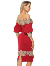 Load image into Gallery viewer, Off Shoulder Bishop Sleeve Lace  Party Dress
