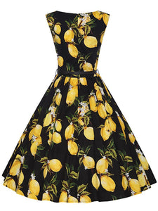 Sweet Lemon Printed Cotton 50s Flapper Dress