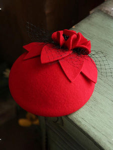 Flower Tulle Net 100%Wool 1950S Hat Vintage Hat