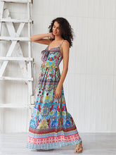 Load image into Gallery viewer, Women&#39;s Boho Dress Spaghetti Strap Bow Split Floral Printed Maxi Dress
