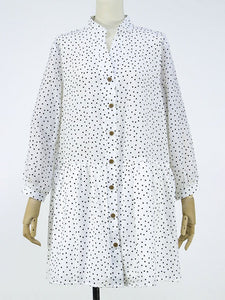 Women's White Polka Dots V Neck Loose Midi Length Dress