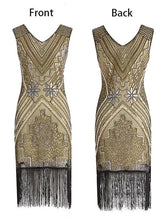Load image into Gallery viewer, 3 Colors 1920s V Neck Sequined Flapper Dress