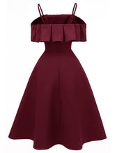 Load image into Gallery viewer, Navy 1950s Spaghetti Strap Ruffles Vintage Dress