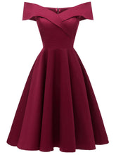 Load image into Gallery viewer, Navy 1950s Off Shoulder Swing Dress