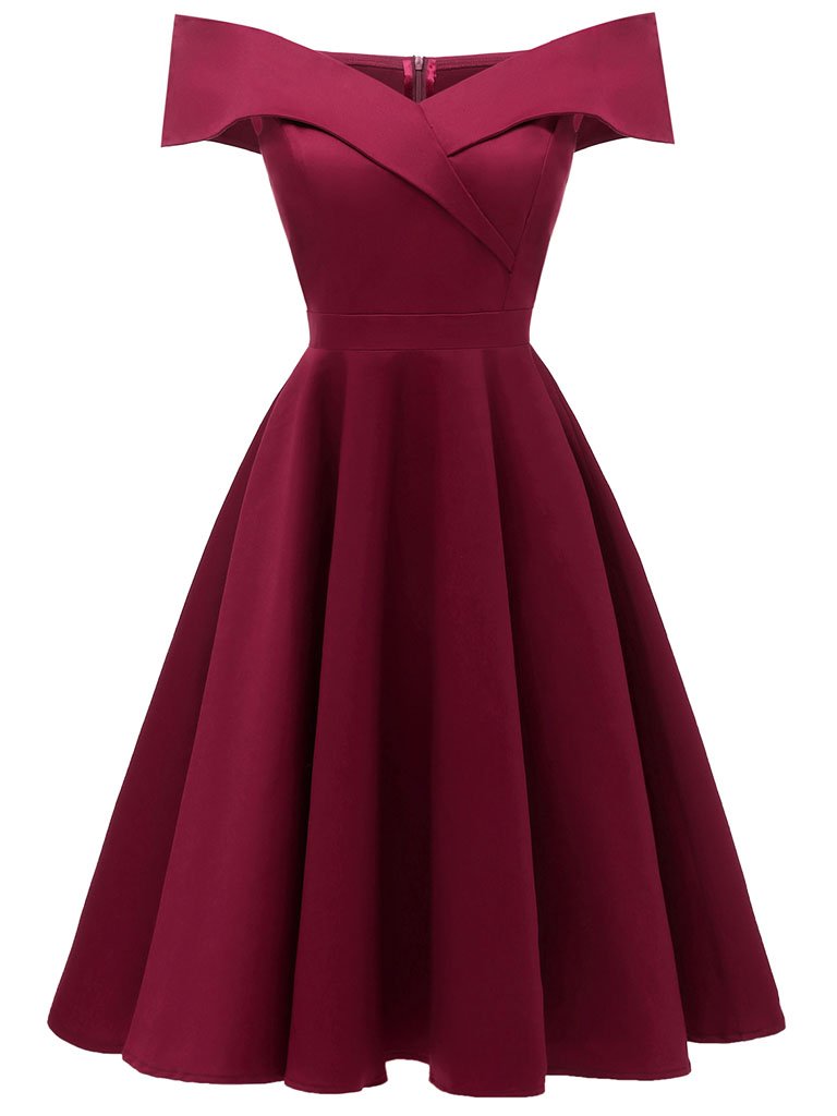 off shoulder swing dress Wholesale Elegant Geometric Swing Dress with Off Shoulder Neckline & Short Sleeves, Casual Style in Polyester Fabric