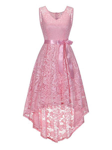 Lace V Neck Sleeve Less High Low Hem Vintage Dress