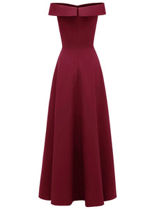 Pink 1950s Off Shoulder Vintage Maxi Dress